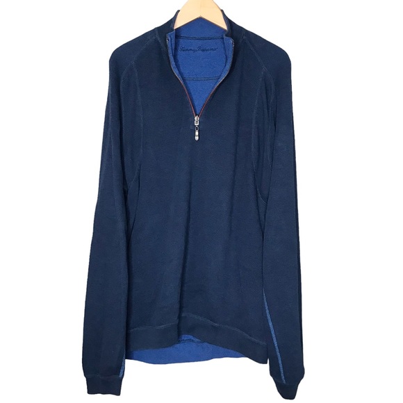 Tommy Bahama Reversible 1/4 Zip Sweater Pullover Long Sleeve Blue Navy Men’s LRG - Picture 2 of 13